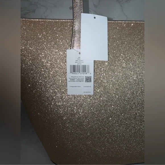 NWT Kate Spade Glimmer Large Top Zip Tote Shoulder Bag Gold Glitter NEW W/ Tags - Picture 8 of 9